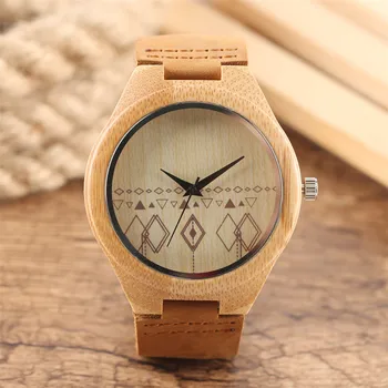 Бамбуковые деревянные мужские часы с кожаным ремешком, кварцевые наручные часы, мужские креативные часы с рисунком компаса, модные повседневные мужские часы, подарок, новинка