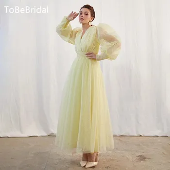 ToBeBridal, Блестящее Тюлевое Бальное Платье с V-образным вырезом, Плиссированное, С Длинными Пышными Рукавами, Трапециевидное Платье для Выпускного Вечера, Женское Платье Vesidos De Noche 2023