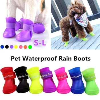 4 шт./компл. Непромокаемая обувь для собак, Нескользящая водонепроницаемая обувь для кошек, Резиновые сапоги для уличной обуви, Носки zapatos perro sapato cachorro