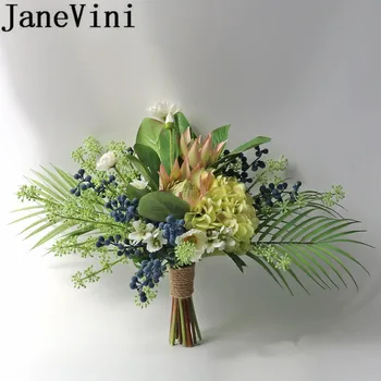 JaneVini Винтажные Зеленые Свадебные Цветы Ручной Букет Невесты Ins Черника Искусственный Поддельный Цветок Гортензия Свадебные Букеты 2022