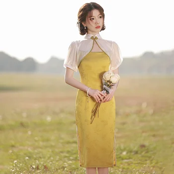 2023 Современное китайское платье GuoChao для девочек, праздничное платье трапециевидной формы Ципао, Традиционное китайское улучшенное платье Чонсам