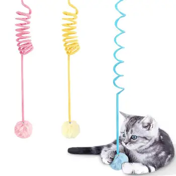 Новая Плюшевая игрушка для домашних кошек с присоской, Регулируемая Растягивающаяся Подвесная пружина с колокольчиком, Интерактивная игрушка Для домашних кошек