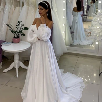 Новое свадебное платье 2021, милое платье с длинным рукавом, Простое шифоновое свадебное платье трапециевидной формы, Элегантный Vestidos De Noiva