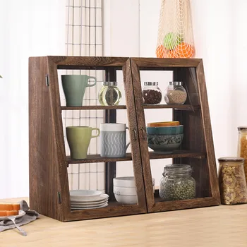 Прозрачный Витринный шкаф из массива Дерева, Пылезащитный Шкаф Для бытовой Косметики, Кухонный Шкаф для хранения чайных сервизов