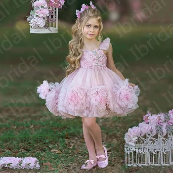 2022 Новейшие Розовые платья в цветочек для девочек, Милое бальное платье, Детские вечерние платья без рукавов, Детская официальная одежда с цветами, детская одежда Длиной до колен