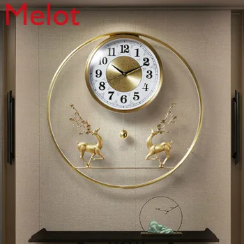 Китайские Роскошные Настенные часы В Китайском стиле Для гостиной Из чистой Меди, Роскошные часы для домашнего Освещения, Креативные модные Часы