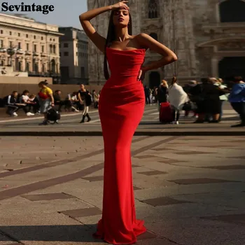 Вечерние платья Sevintage из красного эластичного матового атласа для женщин Без бретелек, вечернее платье для выпускного Вечера, одежда для ночного клуба 