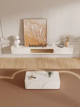 Сочетание ТВ-шкафа и чайного столика из массива дерева, Простая современная гостиная, маленькая квартира, французский подвесной ультратонкий
