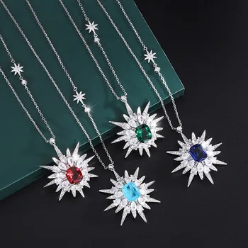 Ретро-ожерелье с Луной и звездами, подвеска для женщин, Цепочка, Сапфировый кристалл с высоким содержанием углерода, бриллиант, Сладости, подарок на Годовщину свадьбы