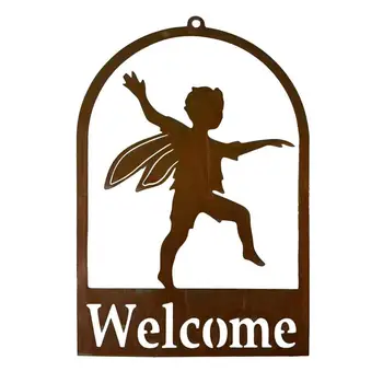 Ржавый Металлический Мальчик-ангел Приветственный Орнамент Металлический Приветственный кулон Знак Приветственные Дверные знаки Внутренний Наружный домашний декор Идеально подходит для передней