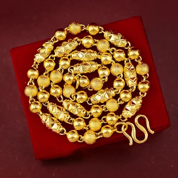 Роскошное Ожерелье из желтого Золота 24K, Полый Цилиндр, Мужское Ожерелье, Золотая Цепочка на Шею 60 см, для Мужчин, Брата, Ювелирный Подарок на День Рождения