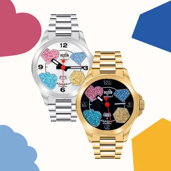 Модные парные часы с водонепроницаемой автоматической датой, позолоченный корпус, циферблат толщиной 10 мм, милые кварцевые часы для мужчин и женщин