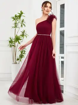 Элегантные вечерние платья на одно плечо, трапециевидное цветочное украшение 2023 из изысканного шифона, бордовая юбка Подружки невесты